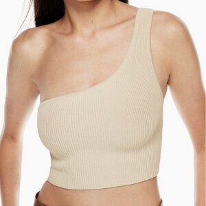 Babaton Sculpt Knit One Shoulder Tank Top Matte Pearl - S